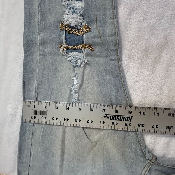 Jeans Womens Size XXL Blue Skinny Slim Fit High-Rise Ripped Chain Denim Stretch - Picture 9 of 10
